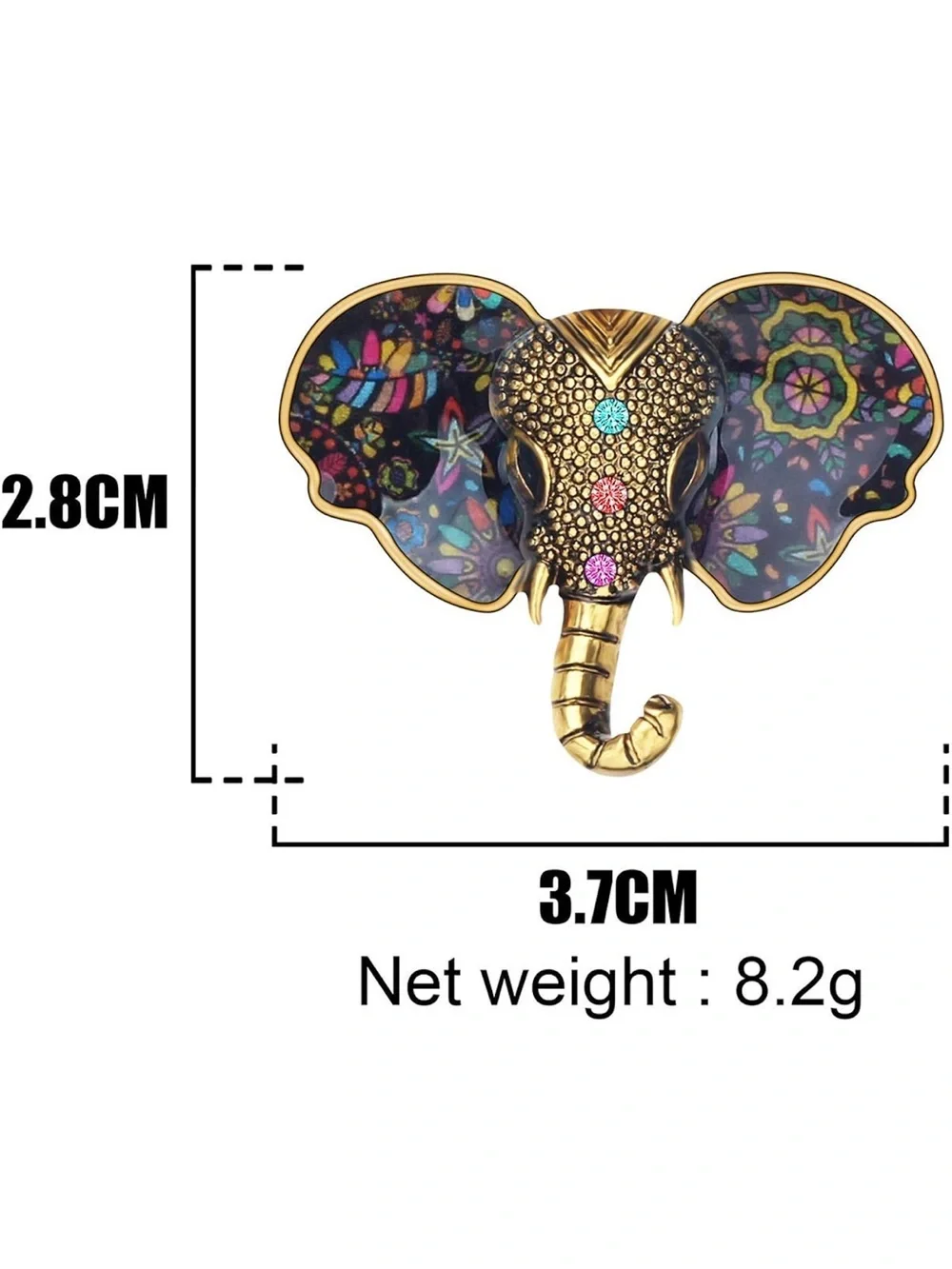 New Gold Elephant Wall Hook with Multicolor Patterned Ears